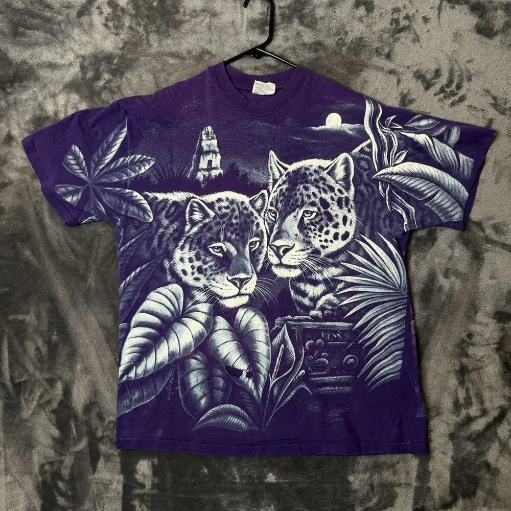 Vintage Harlequin Nature All Over Print T-Shirt Size Large Cheetah - Picture 1 of 7